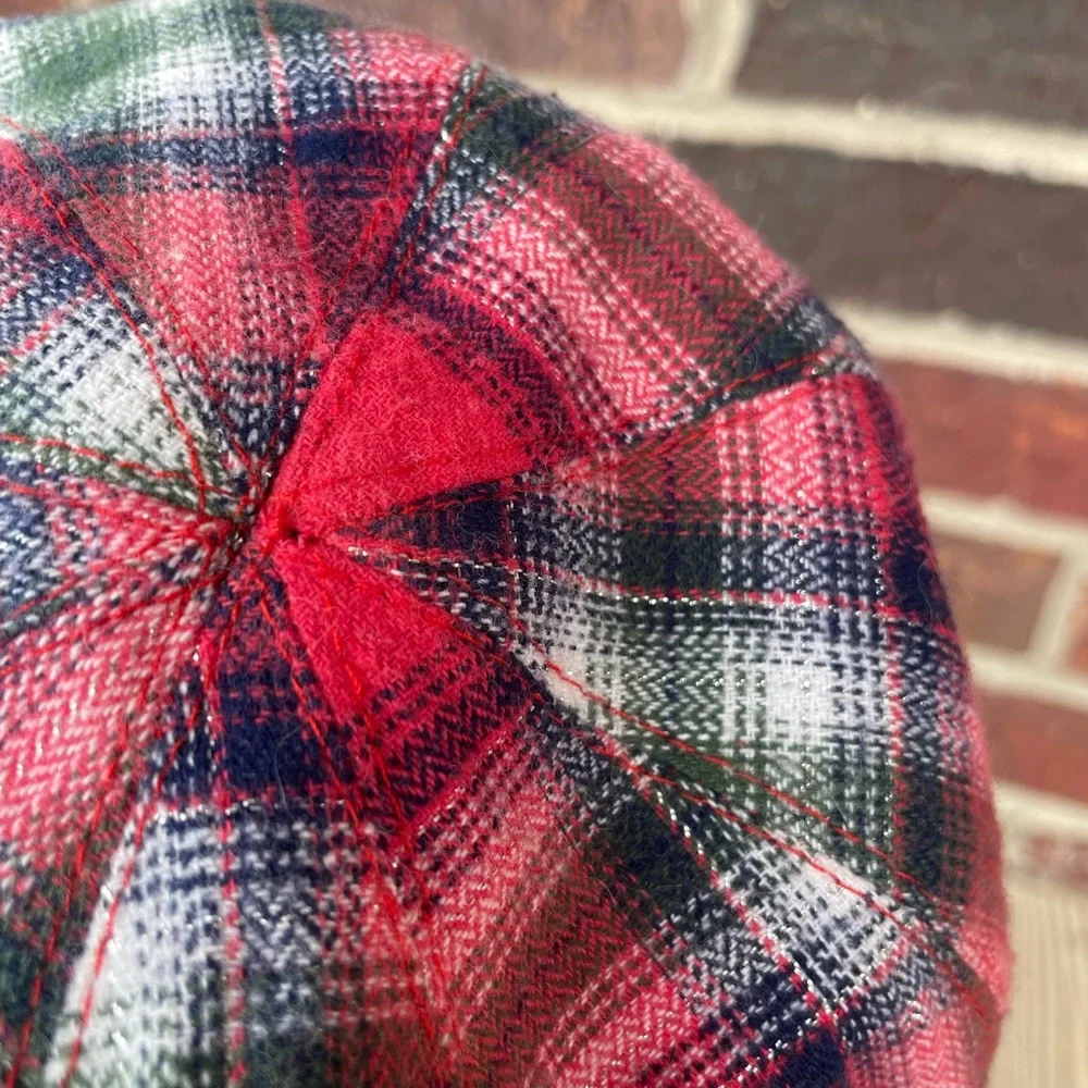 Little Girl’s Justice Plaid Newsboy Cap With Rosette Size M/L